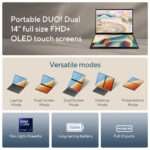 Digital artist using the ASUS Pen on the Zenbook Duo’s OLED touchscreen for precise illustrations."