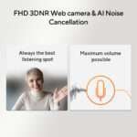 Show the sliding webcam cover and 3DNR FHD camera for secure, high-quality video calls
