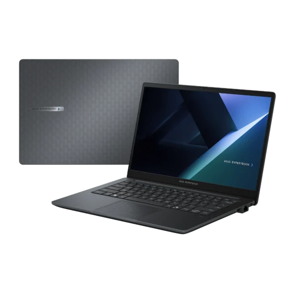 Asus ExpertBook B1 B1403CVA-S60532 (2) The Asus ExpertBook B1 B1403CVA-S60532 open, displaying the 14-inch anti-glare FHD screen with a vibrant image on it.
