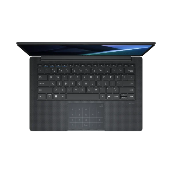 The keyboard and touchpad area of the Asus ExpertBook B1 B1403CVAB-S61311 is shown in detail, highlighting the key layout and touchpad size.