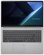 The Asus ExpertBook B1 B1503CVAB-S72359's 15.6-inch FHD display is shown from the side, emphasizing the slim NanoEdge bezels for a more expansive viewing area.
