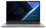 The Asus ExpertBook B1 B1503CVAB-S72359 laptop in Misty Grey, presented at an open angle to showcase its 15.6-inch anti-glare display and keyboard.
