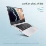 The Asus ExpertBook CX1 CX1400CKA-NK0456 Chromebook open to a comfortable typing angle, displaying the 14-inch anti-glare FHD screen and the ChromeOS interface.