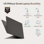 Front perspective of ASUS Zenbook S 16 OLED UM5606KA-RJ109WS in sophisticated Basalt Gray, showcasing its ultra-slim 12.9mm profile with premium ceramic-like finish