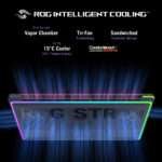 Reinforced bottom chassis of the ROG Strix G16 with elevated rubber feet for improved airflow and ergonomic typing angle