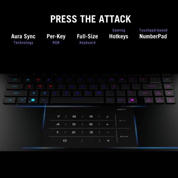 Asus ROG Strix SCAR 16 G635LX-RW158WS laptop’s per-key RGB-backlit keyboard with a dedicated Copilot key for AI-powered assistance