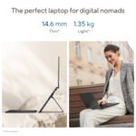 Spill-resistant backlit keyboard on Zenbook Duo with 1.4mm key travel and intelligent spacing for comfortable typing position
