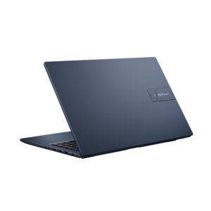 "Close-up of the black backlit chiclet keyboard and precision touchpad of the ASUS Vivobook 15 X1504VA-NJ2217WS in Quiet Blue.