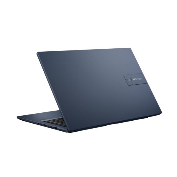ASUS Vivobook 15 X1504VA-NJ2325WS in Quiet Blue being used on a wooden desk, illustrating its suitability for everyday tasks and modern aesthetic." (Adjust details like "wooden desk" based on your specific image