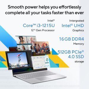Vivobook 15 X1504ZA-NJ342WS in office setup with wireless mouse and notebook"