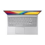 Detailed overhead view of the ASUS Vivobook 15 X1504VA-NJ2324WS's silver backlit chiclet keyboard and generously sized precision touchpad