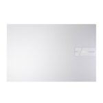 Top-down shot of the closed ASUS Vivobook 15 X1504VA-NJ2324WS in its Cool Silver finish, displaying the clean design and the subtle raised ASUS logo tag on the lid
