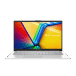 Front view of ASUS Vivobook Go 15 E1504FA-NJ5541WS in sleek silver, featuring a lightweight 1.8kg design with textured finish and compact form factor