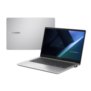 The Asus ExpertBook B1 B1403CVA-S60579open, displaying the 14-inch anti-glare FHD screen with a vibrant image on it.