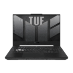 Front view of ASUS TUF Gaming A15 (FA507NVR-LP104WS) with 15.6" FHD 144Hz display, military-grade durability, and hexagonal design accents in stealthy black chassis