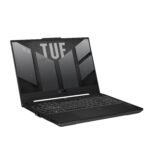 Front view of ASUS TUF Gaming A15 (FA507UV-LP136WS) with 15.6" FHD 144Hz display, military-grade chassis, and hexagonal design accents in stealth black