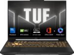 ASUS TUF Gaming F16 FX677VB-RL097WS laptop in sleek black with rugged military-grade design, featuring a 16-inch FHD+ 165Hz display and durable chassis
