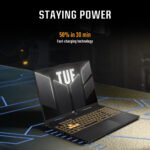 Comprehensive I/O ports on ASUS TUF Gaming F16 including USB-C 3.2, HDMI 2.1, RJ45 Ethernet, and Thunderbolt 4 for versatile connectivity