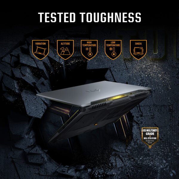 Advanced cooling system on ASUS TUF Gaming F16 with self-cleaning dual fans, anti-dust technology, and multiple heat pipes for optimal thermal performance