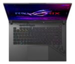 "Close-up of the ASUS ROG Strix G16’s backlit RGB keyboard with highlighted WASD keys for gaming