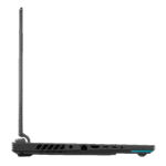 Sleek matte black finish on the ASUS ROG Strix G16, featuring angular vents and a glowing ROG logo on the lid