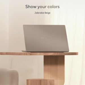 Angled shot of the premium ASUS Zenbook A14 UX3407QA-QD258WS showing its thin profile and ports