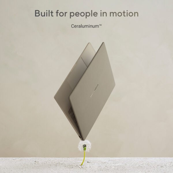 Close-up of the brilliant 14-inch OLED display on the ASUS Zenbook A14 UX3407QA-QD258WS laptop.