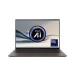 Front perspective of ASUS Zenbook S 14 OLED UX5406SA-PZ7761WS in sophisticated Jade Black, showcasing its ultra-slim 14.9mm profile with premium ceramic aluminum finish