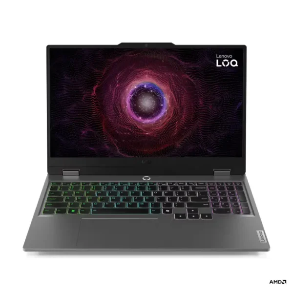 Lenovo LOQ 15ARP9-83JC00EHIN laptop with AMD Ryzen 7, 24GB DDR5 RAM, 512GB SSD, and RTX 4060 graphics.