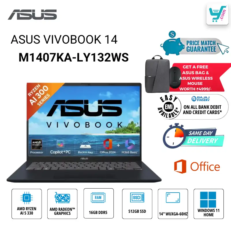 ASUS Vivobook S 14 M1407KA-LY132WS AMD Ryzen AI 9 HX 370 Laptop Bangalore