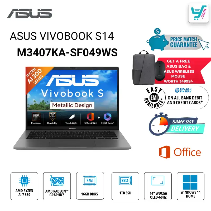ASUS Vivobook S 14 M3407KA-SF049WS AMD Ryzen AI 9 HX 370 AI Laptop Bangalore