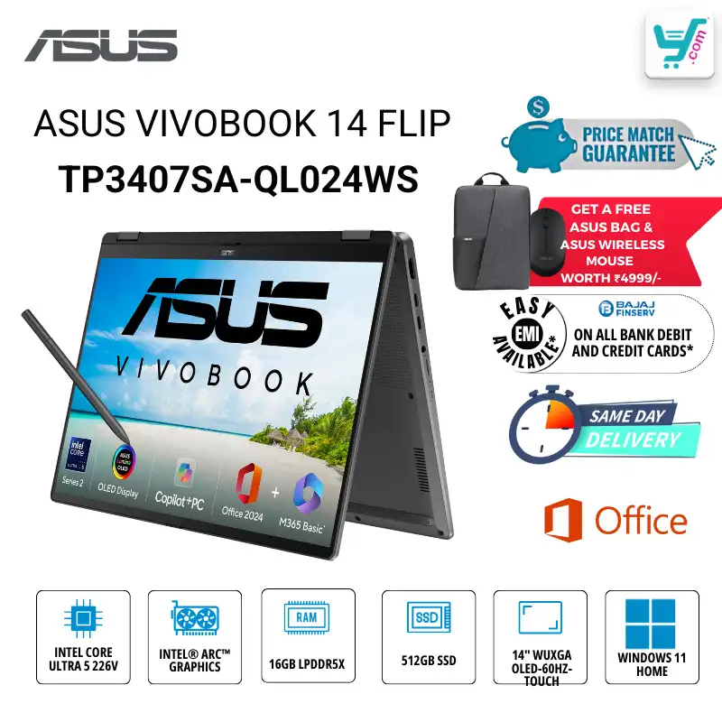 ASUS Vivobook S 14 Flip OLED TP3407SA-QL024WS Intel Core Ultra 7 Series 2 2-in-1 Laptop Bangalore