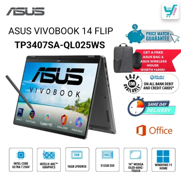 ASUS Vivobook S 14 Flip OLED TP3407SA-QL025WS Intel Core Ultra 5 Series 2 Laptop Bangalore