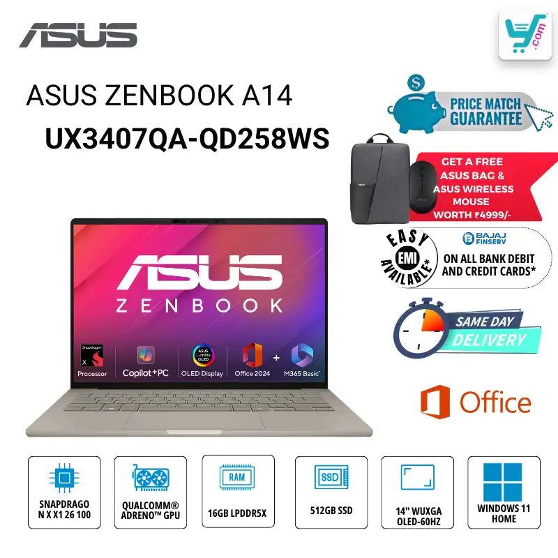 ASUS Zenbook 14 OLED UX3407QA-QD258WS AMD Ryzen AI 9 HX 370 AI PC Bangalore