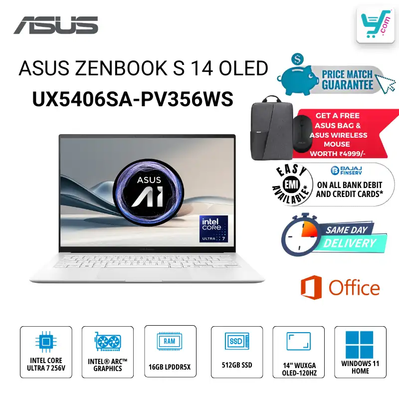ASUS Zenbook S 14 OLED UX5406SA-PV356WS Intel Core Ultra 7 Series 2 White AI PC Bangalore