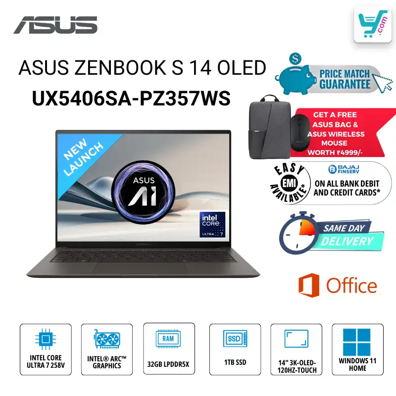 ASUS Zenbook S 14 OLED UX5406SA-PZ357WS Intel Core Ultra 7 Series 2 AI Laptop Bangalore