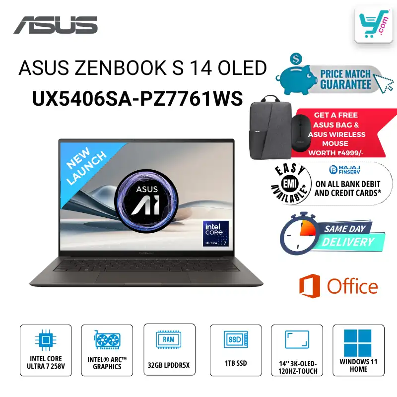 ASUS Zenbook S 14 OLED UX5406SA-PZ7761WS Intel Core Ultra 7 Series 2 AI Laptop Bangalore