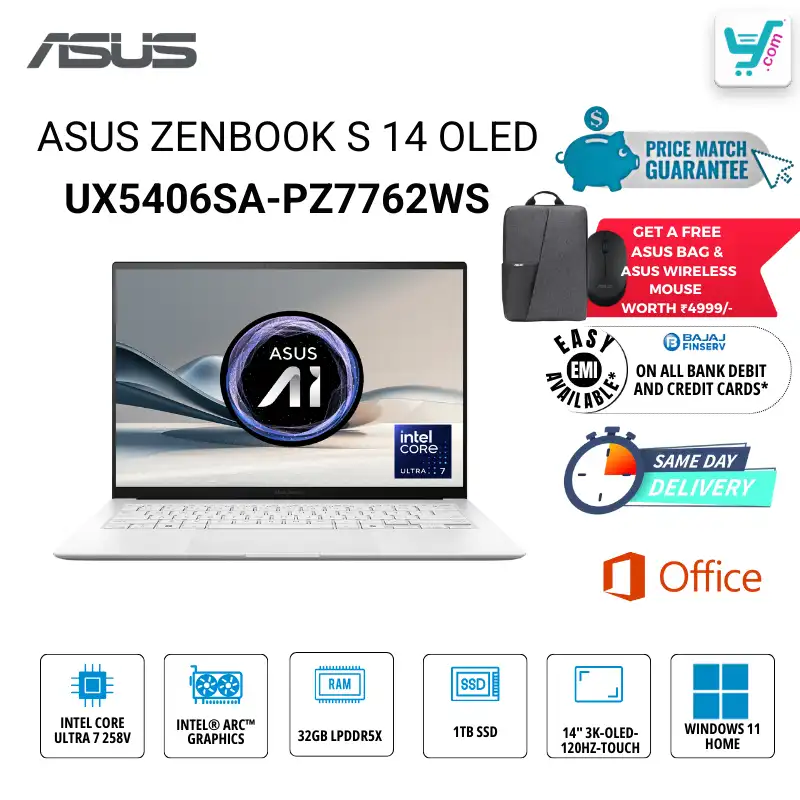 ASUS Zenbook S 14 OLED UX5406SA-PZ7762WS Intel Core Ultra 7 Series 2 AI Laptop Bangalore