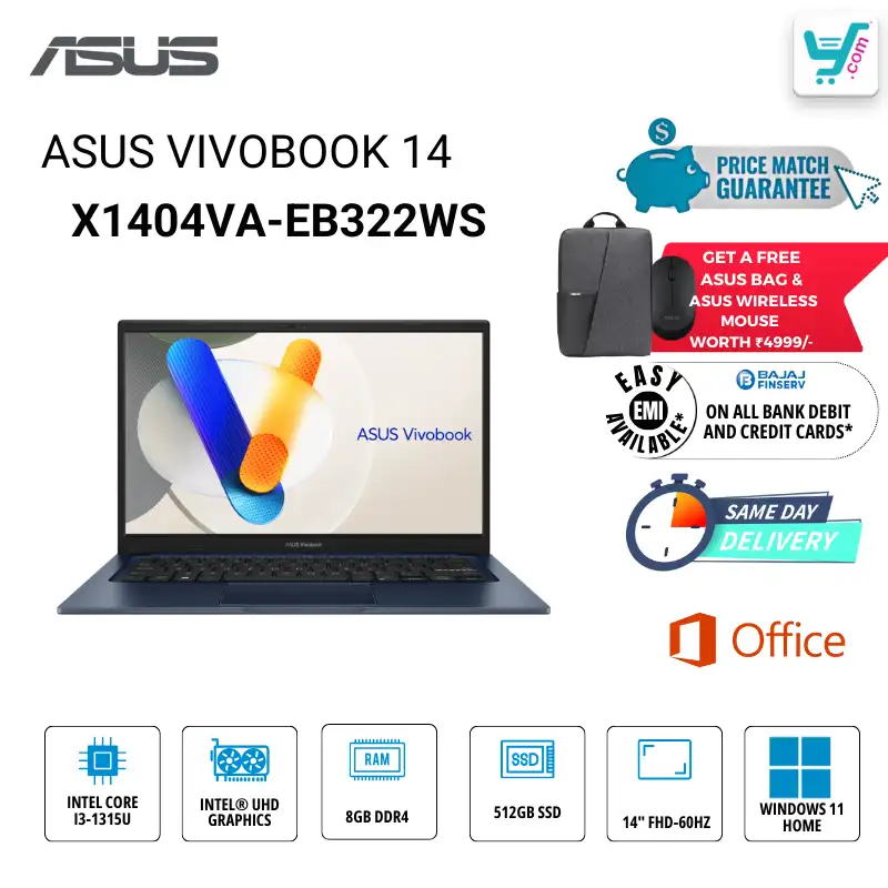 ASUS Vivobook 14 X1404VA-EB322WS 13th Gen i3 Cool Silver Laptop Bangalore Store