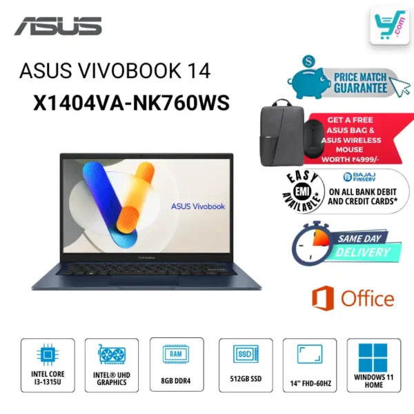 ASUS Vivobook 14 X1404VA-NK760WS 13th Gen i5 16GB RAM Laptop Bangalore Store