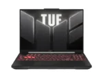ASUS TUF Gaming A16 FA607NUQ laptop open front view showing red backlit keyboard and TUF Gaming logo on display