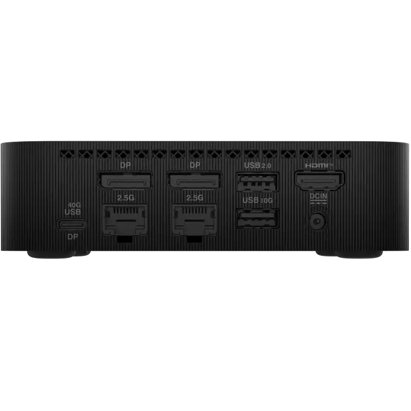 ASUS ExpertCenter PN54-B-S70011ML Mini PC rear ports: DP, 2.5G Ethernet, USB 3.0, USB 10G, HDMI, DC-IN.