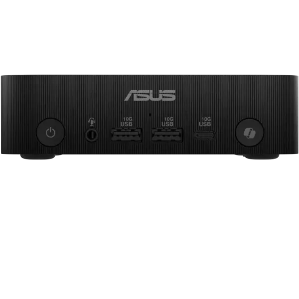 ASUS ExpertCenter PN54 Mini PC front panel with power button, audio jack, and USB ports.