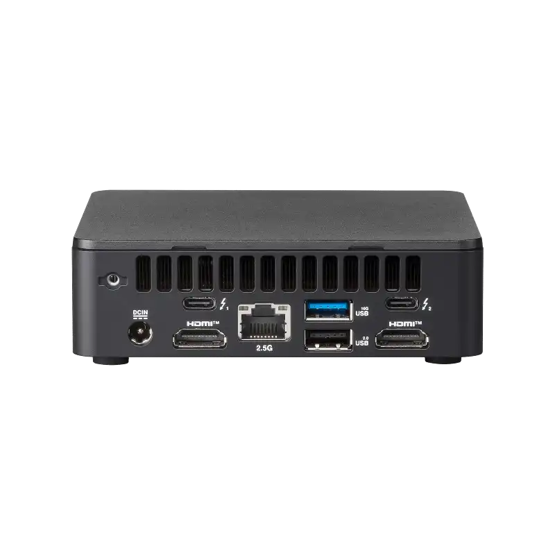 ASUS NUC 13 PRO RNUC13ANHI500000I rear ports: DCIN, Thunderbolt 4, HDMI, 2.5G Ethernet, USB 3.2 Gen 2x2, USB 2.0.