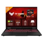 ASUS TUF Gaming A16 laptop with AMD Ryzen 7 260, RTX 5050 8GB GPU, 16GB RAM, 1TB SSD, and 165Hz FHD display.