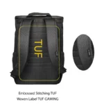 ASUS TUF Gaming backpack VP5700 with embossed TUF stitching and woven TUF GAMING label.