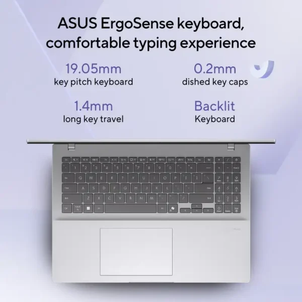ASUS Vivobook 16 X1607QA-MB050WS backlit keyboard with dedicated Copilot key.