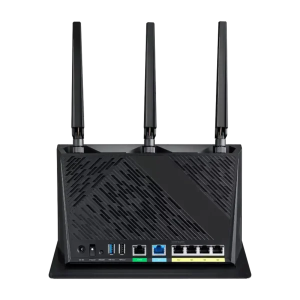 Asus RT-AX86U Pro dual-band Wi-Fi 6 gaming router with three antennas and multiple Ethernet ports.