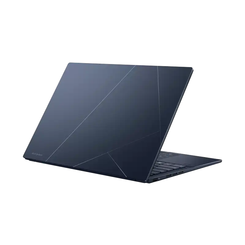 ASUS ZenBook 14 OLED UX3405CA-QL1506WS laptop in dark blue with geometric silver lines.