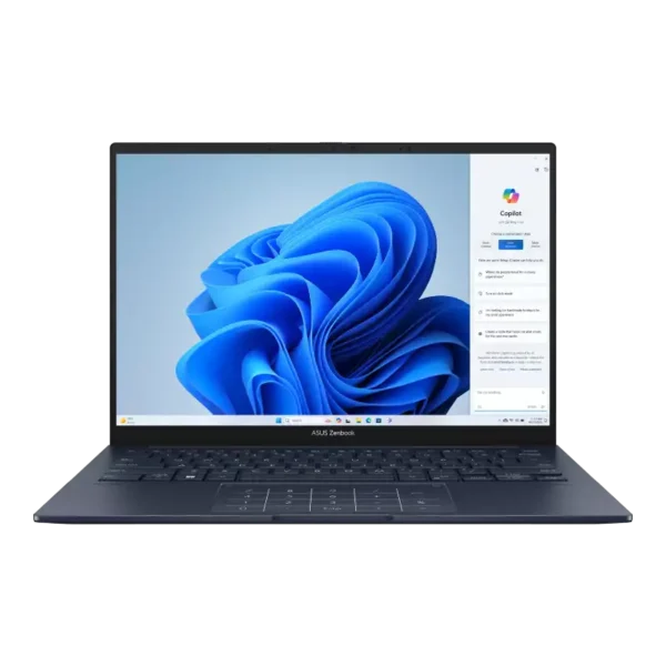 ASUS Zenbook 14 OLED UX3405CA laptop with Intel Core Ultra 5, 16GB RAM, 512GB SSD, and Windows 11.